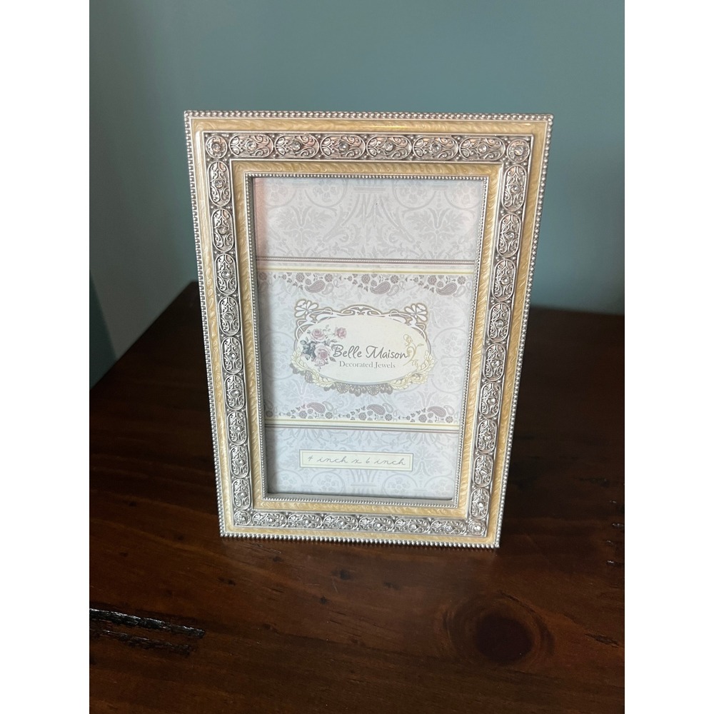 Belle Maison Picture Frame 4x6 Silver Ornate Enamel Decorated Jewels Fairy